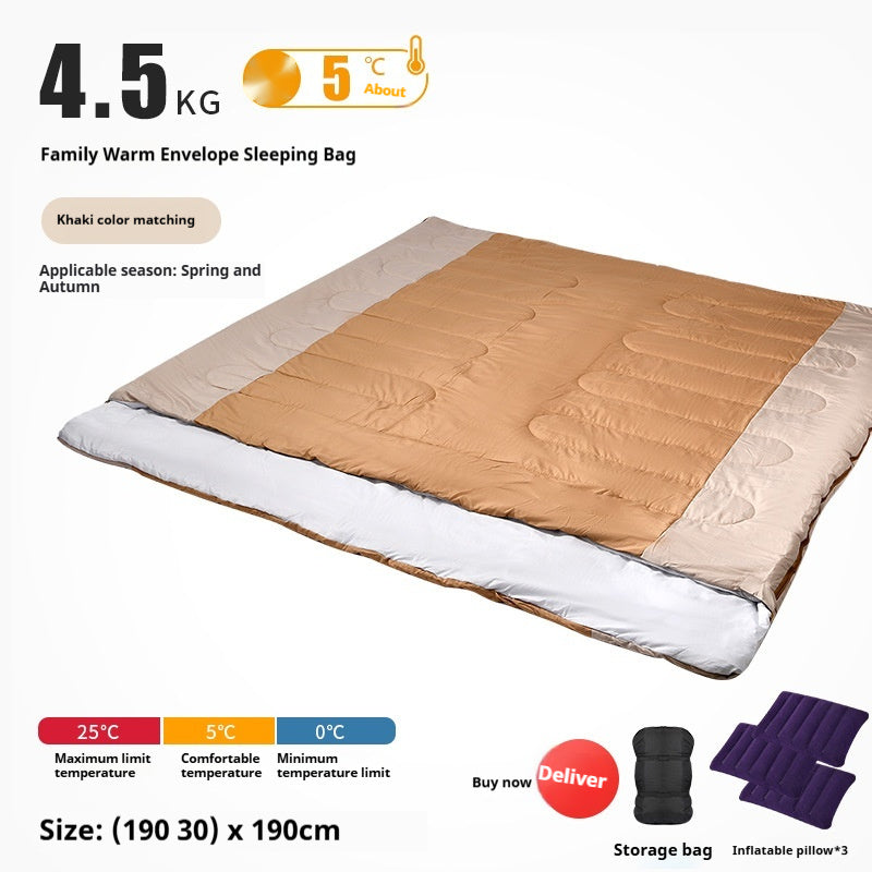 Saco de dormir doble para adultos, grueso, cálido y resistente al frío, de doble uso.