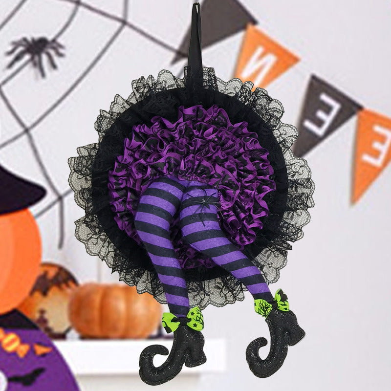 Corona de Halloween, Patas de bruja con Vestido, artículo de decoración
