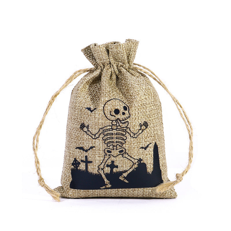 Bolsa de Dulces de Halloween 🍬 – Lino con Cordón y Diseños Terrorífico