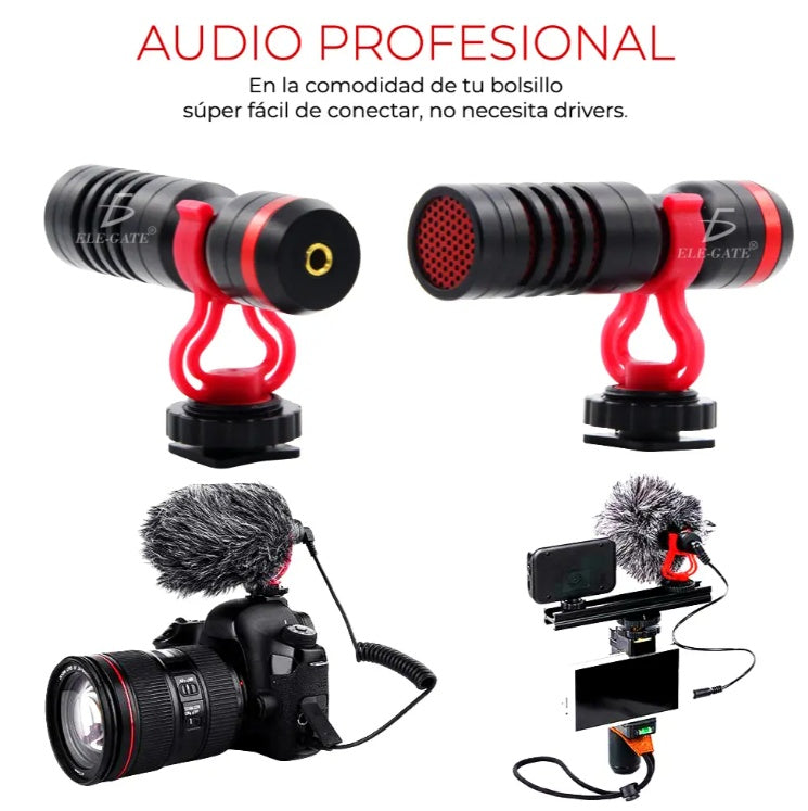 Micrófono Profesional Cardioide para Video y Podcast – Plug & Play, con Antivibración y Cables TRS/TRRS
