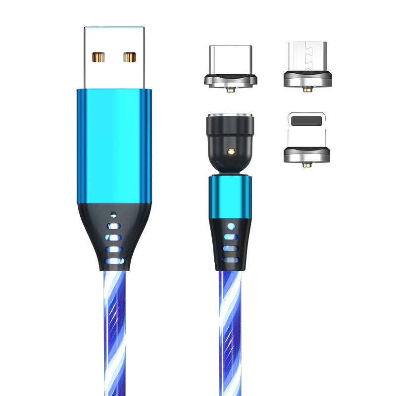 Cable magnético luminoso giratorio, Cable de carga rápida para teléfono móvil, LED, Micro USB, Cable de teléfono celular