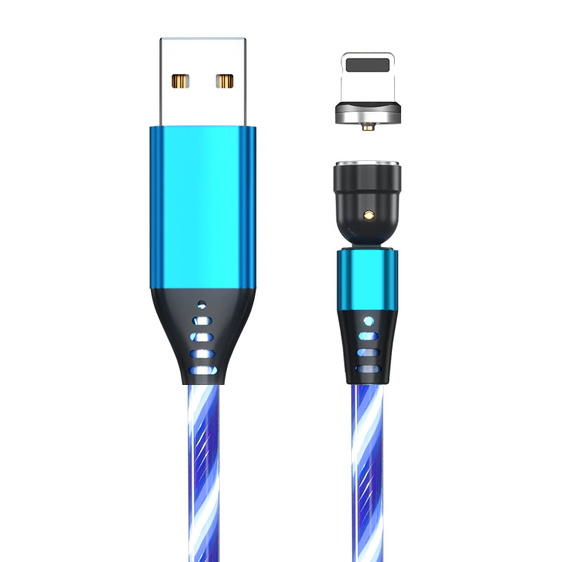 Cable magnético luminoso giratorio, Cable de carga rápida para teléfono móvil, LED, Micro USB, Cable de teléfono celular