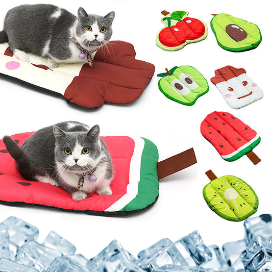 Estera refrescante para perros, camas para mascotas, alfombra para gatos, seda de hielo, almohadilla autoenfriante para mascotas, manta lavable de verano, tela Oxford refrescante, fruta de verano