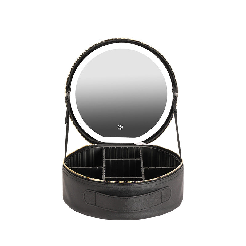 Maleta para maquillaje, Porta cosméticos con luz LED, caja de maquilla con luz inteligente en forma redonda