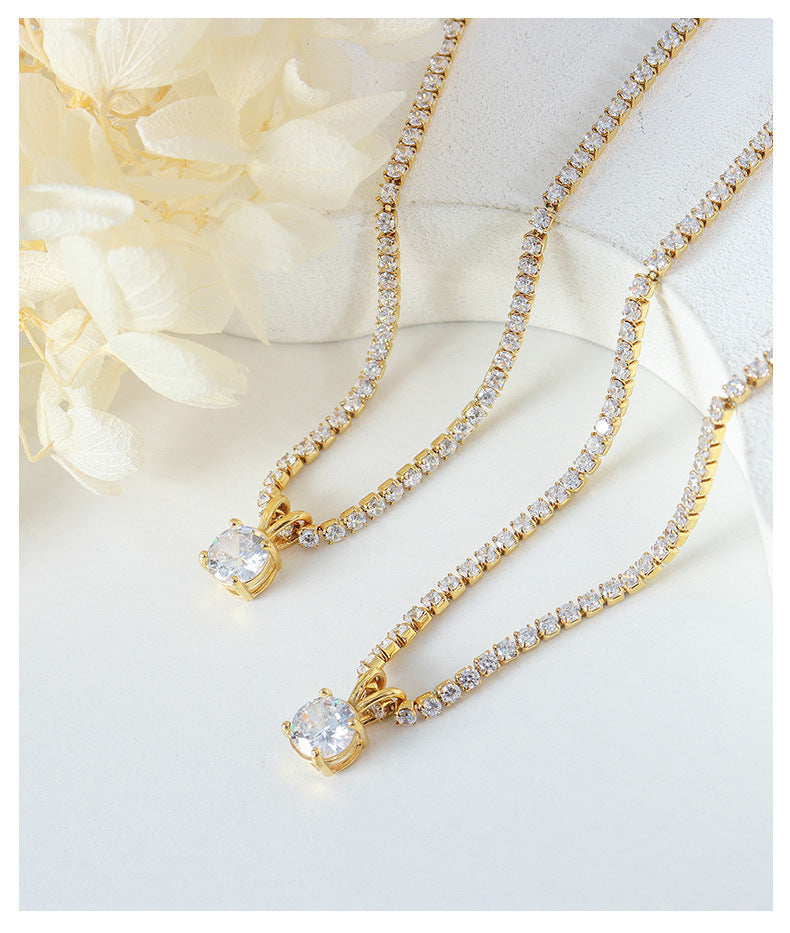 Collar de acero titanio con circonitas y piedras brillantes para mujer