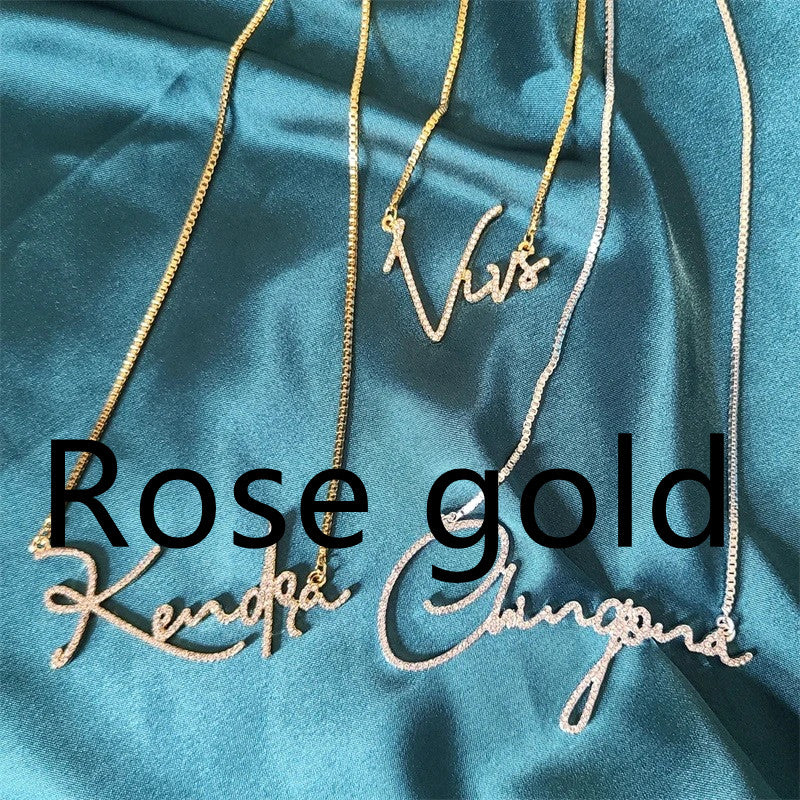 Collar con el dije de nombre personalizado, creación escrita a mano de cristal, collar con letras inglesas de acero inoxidable