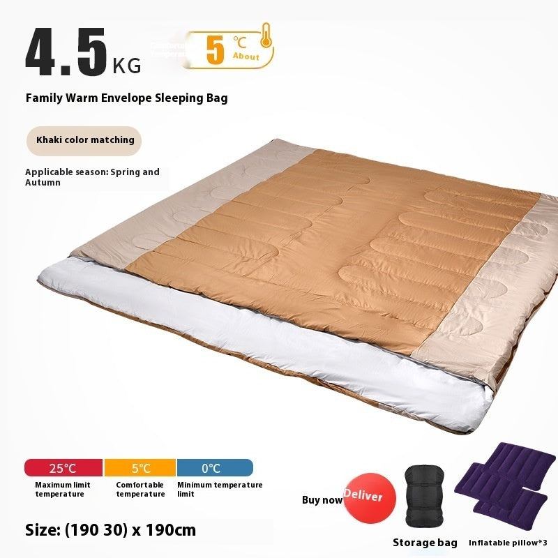 Saco de dormir doble para adultos, grueso, cálido y resistente al frío, de doble uso.