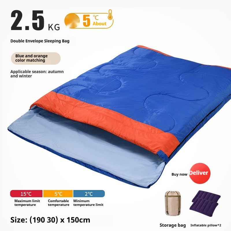 Saco de dormir doble para adultos, grueso, cálido y resistente al frío, de doble uso.