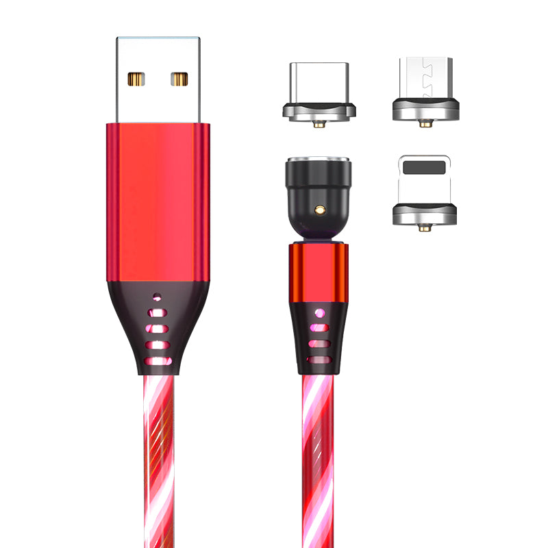 Cable magnético luminoso giratorio, Cable de carga rápida para teléfono móvil, LED, Micro USB, Cable de teléfono celular