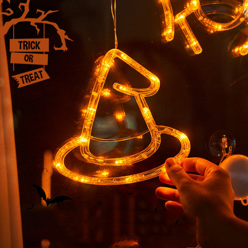 Luces LED colgantes para ventana de Halloween, araña, calabaza, fantasma colgante, luces de atmósfera de terror, decoración del hogar