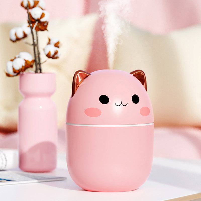 Humidificador de aire con diseño de gato, ultra silencioso, USB, purificador de aire con LED