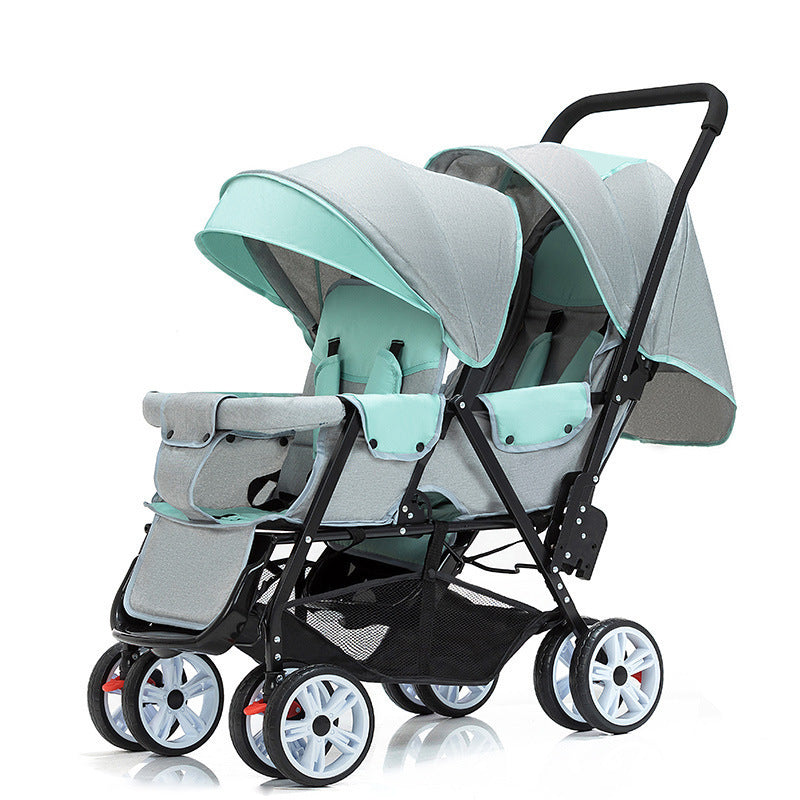 Cochecito ligero para niños doble, carrito plegable con asiento delantero y trasero, tamaño grande, cuatro ruedas, cómodo, doble asiento ideal mellizos