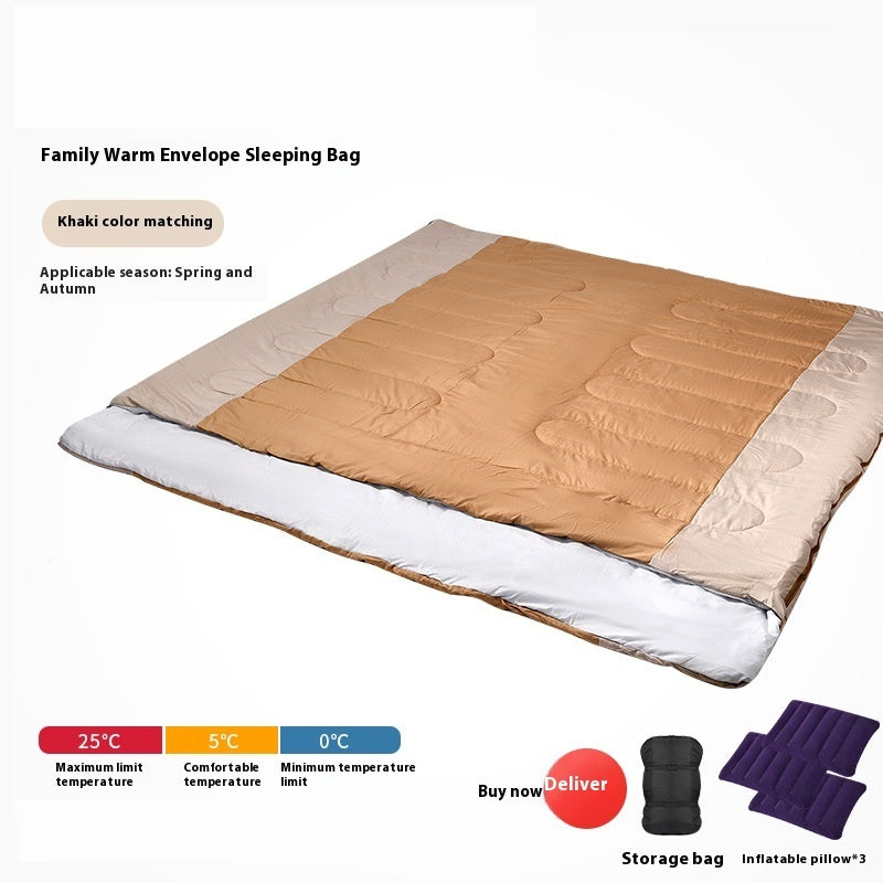 Saco de dormir doble para adultos, grueso, cálido y resistente al frío, de doble uso.