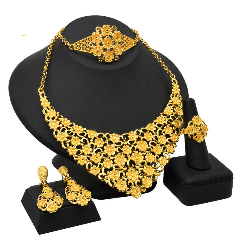 Conjunto de bisutería chapado en oro de 24 quilates con aretes, hermoso conjunto de bijou de distintas figuras