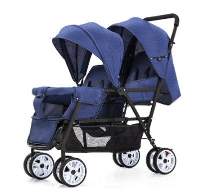 Cochecito ligero para niños doble, carrito plegable con asiento delantero y trasero, tamaño grande, cuatro ruedas, cómodo, doble asiento ideal mellizos