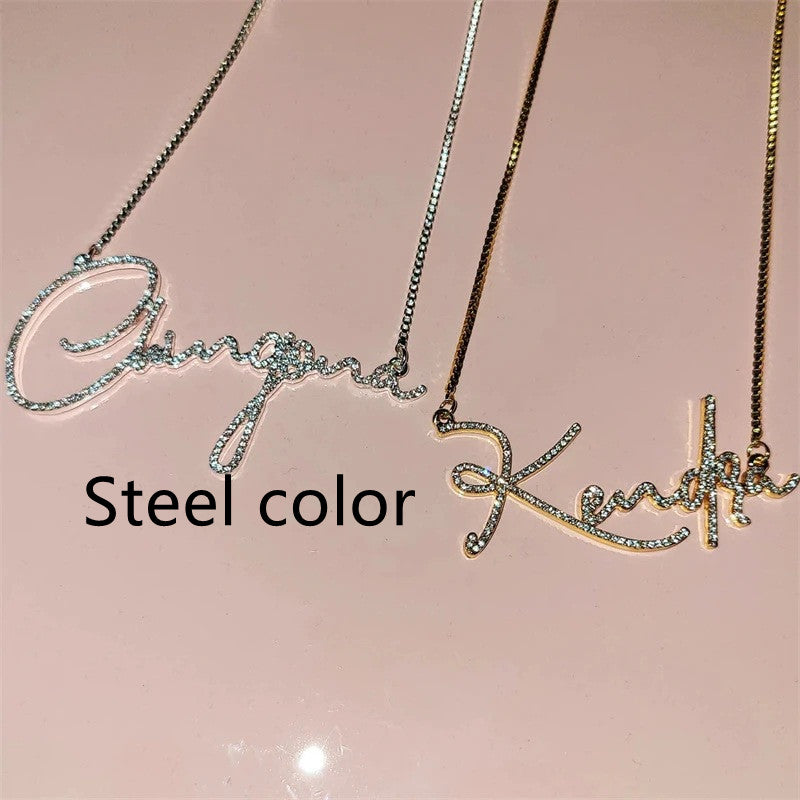 Collar con el dije de nombre personalizado, creación escrita a mano de cristal, collar con letras inglesas de acero inoxidable