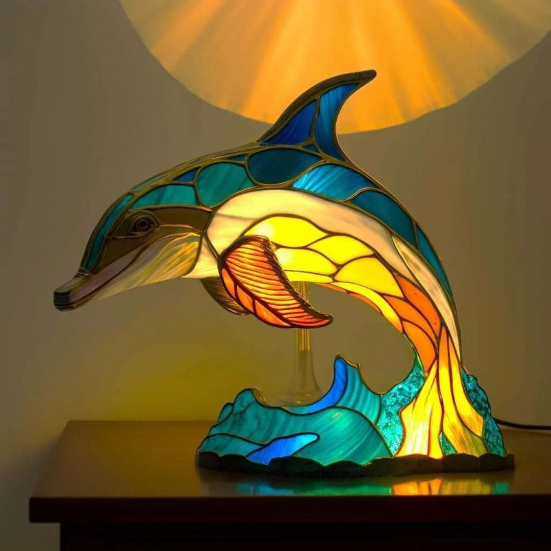 Escultura de imagen de animal extraño mágico con adornos de luz coloridos