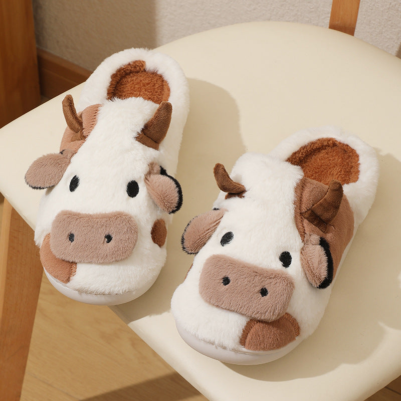 Pantuflas de diseño de vaca, pantuflas cálidas suaves y esponjosas para invierno