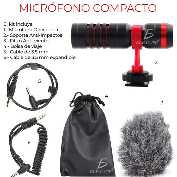 Micrófono Profesional Cardioide para Video y Podcast – Plug & Play, con Antivibración y Cables TRS/TRRS