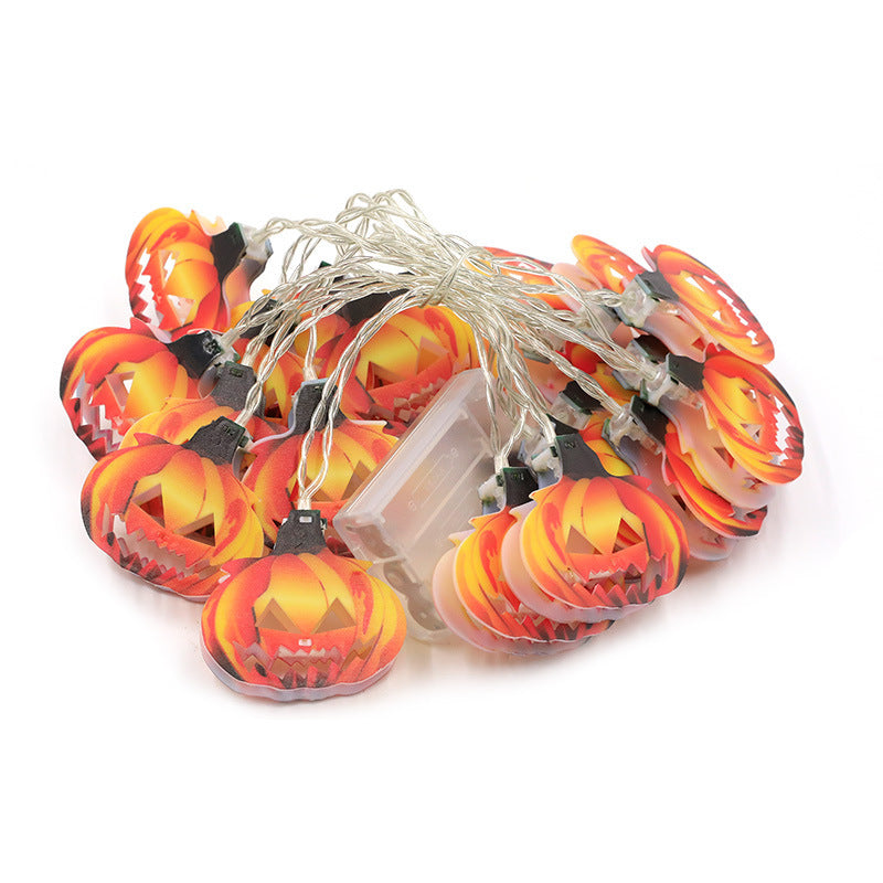 Guirnalda de luces decorativas para Halloween, Guinalda a pilas, distintos motivos, calavera de murciélago y calabaza