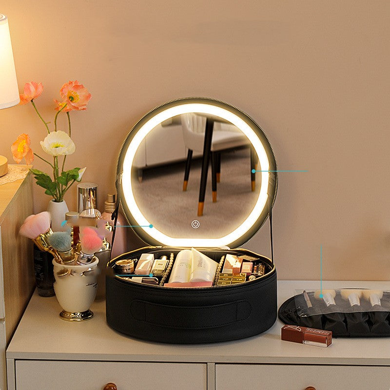 Maleta para maquillaje, Porta cosméticos con luz LED, caja de maquilla con luz inteligente en forma redonda