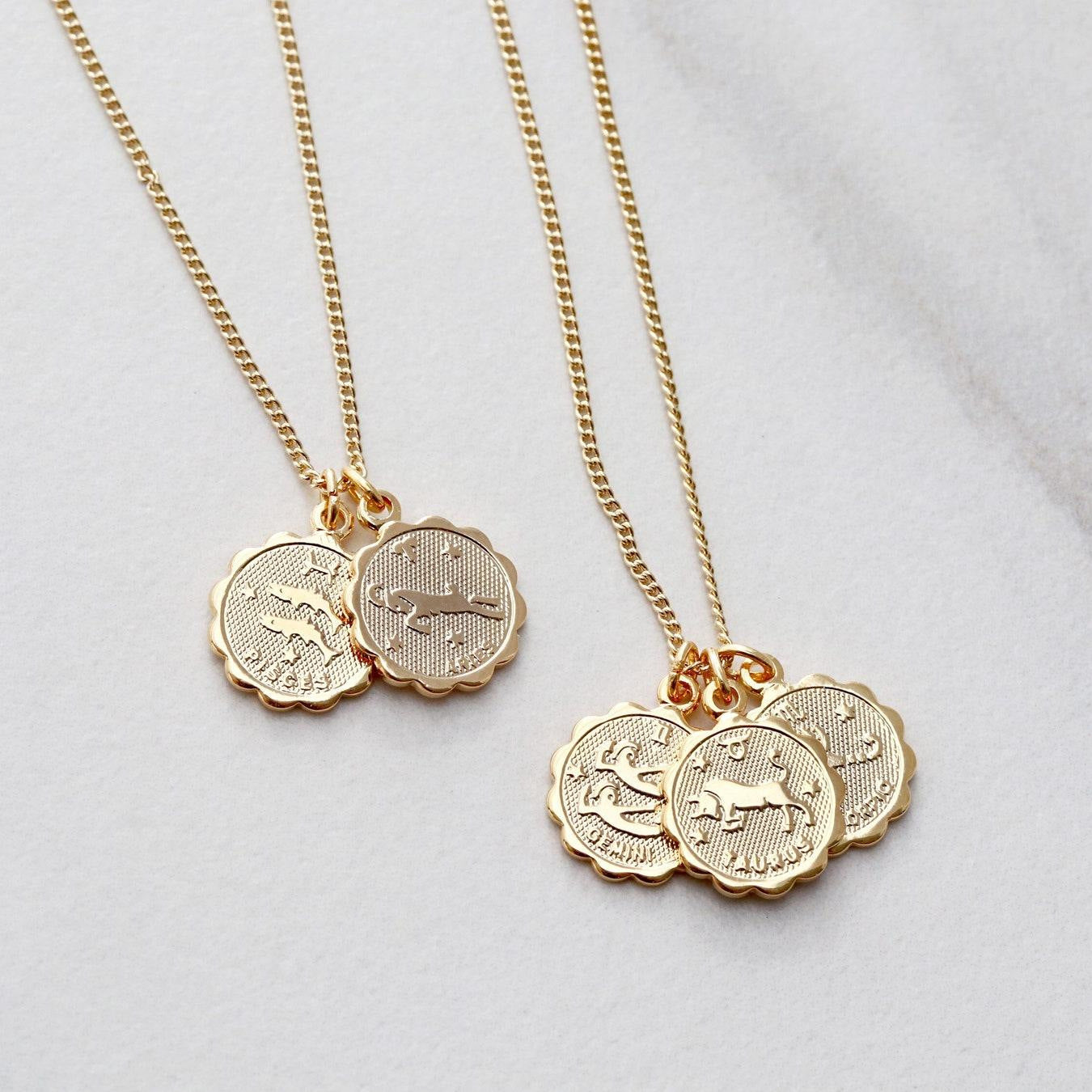 Collar de moneda redonda de doce constelaciones, cadena de acero inoxidable y titanio