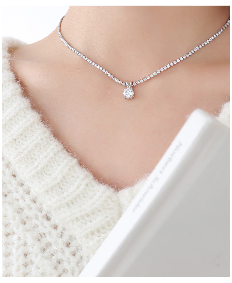 Collar de acero titanio con circonitas y piedras brillantes para mujer