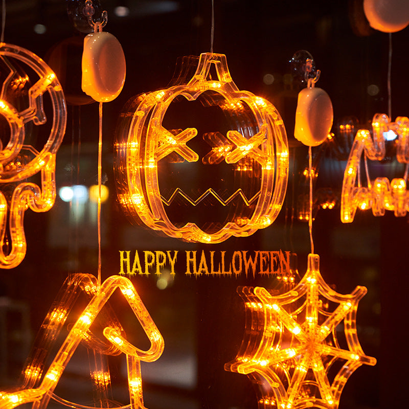Luces LED colgantes para ventana de Halloween, araña, calabaza, fantasma colgante, luces de atmósfera de terror, decoración del hogar