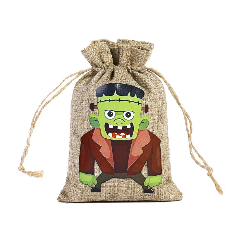 Bolsa de Dulces de Halloween 🍬 – Lino con Cordón y Diseños Terrorífico