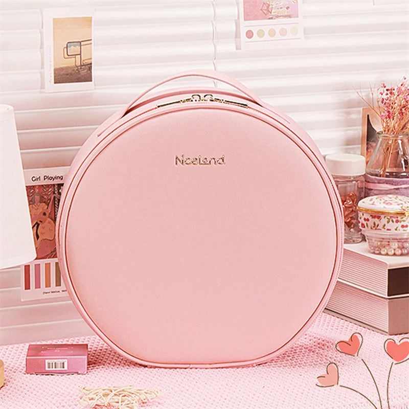 Maleta para maquillaje, Porta cosméticos con luz LED, caja de maquilla con luz inteligente en forma redonda
