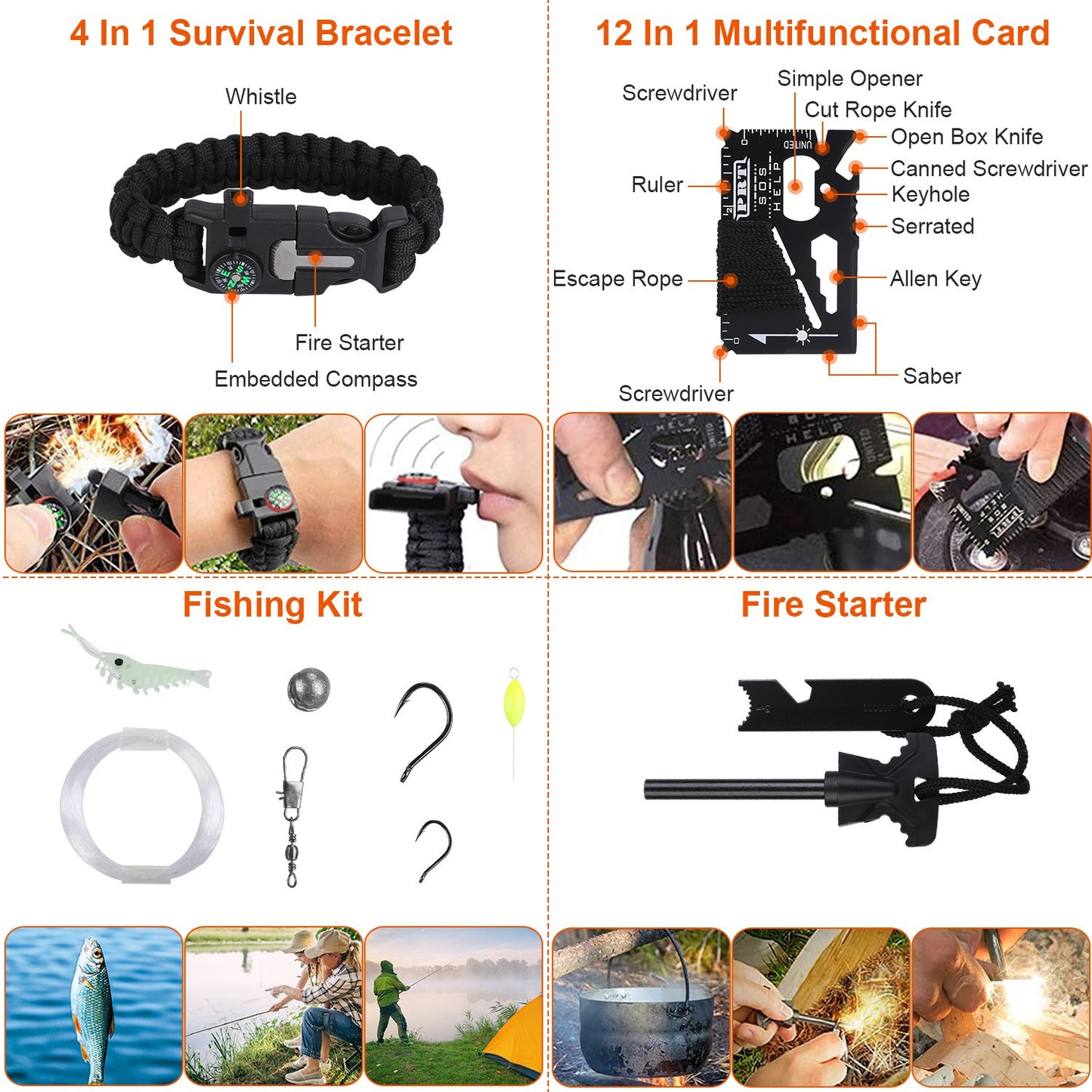 Kit de supervivencia 125 en 1, herramientas y suministros de emergencia, senderismo