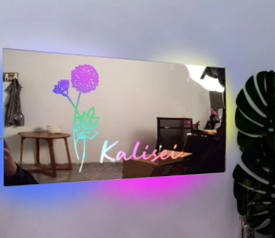 Espejo con luz LED y nombre personalizado para dormitorio, espejo de pared con luz LED, foto personalizada, regalo de Navidad, San Valentín y boda.