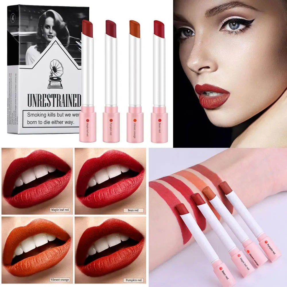 Juego de lápiz labial largo mate, 4 colores mate de duración, resistente al agua con vitamina E