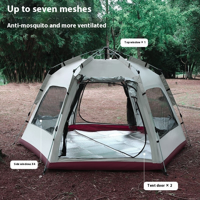 Tienda de campaña hexagonal grande para exteriores, resistente al viento, impermeable y antimosquitos.