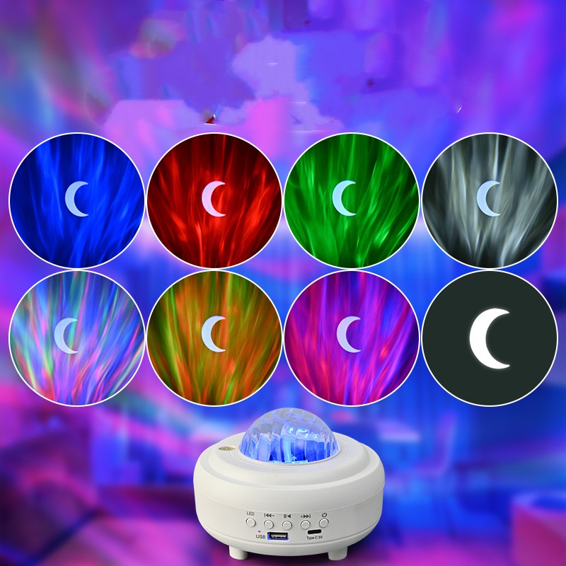 Lampara proyecctor de aurora boreal con bluetooth, de 7 colores, recargable