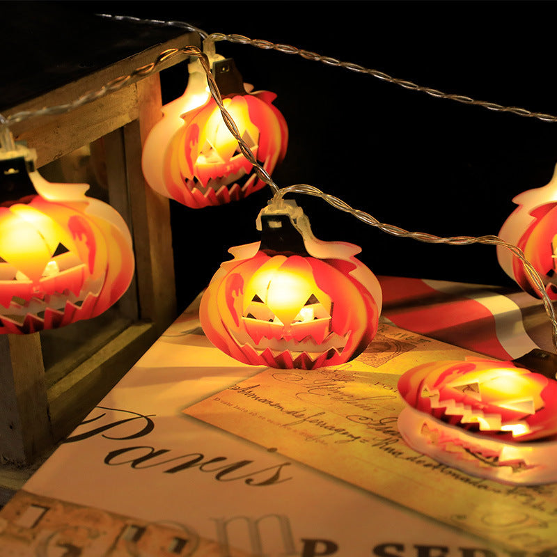 Guirnalda de luces decorativas para Halloween, Guinalda a pilas, distintos motivos, calavera de murciélago y calabaza