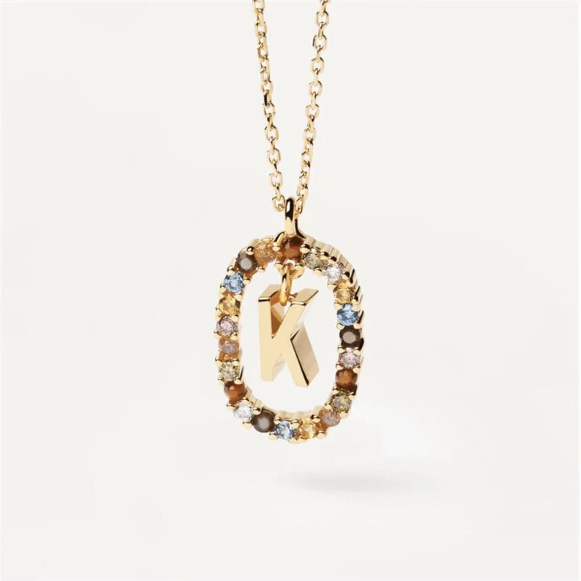 Collar de piedras de imitación con letras a elección, joyería de moda de 18 quilates