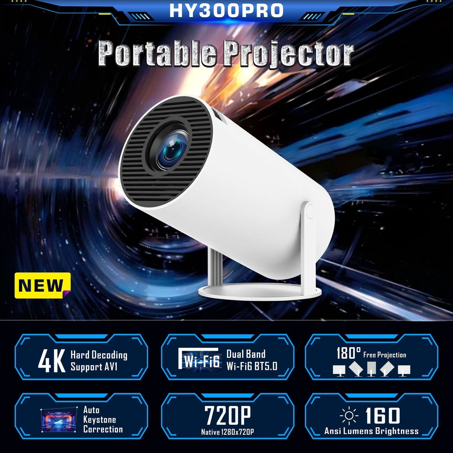 Proyector profesional HY300 para cine en casa, entretenimiento, proyector pequeño portátil