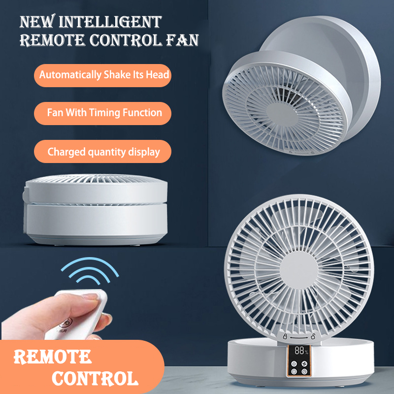 Ventilador plegable eléctrico con luz nocturna, ventilador de pared, Silencioso,enfriador de aire para el hogar con control remoto