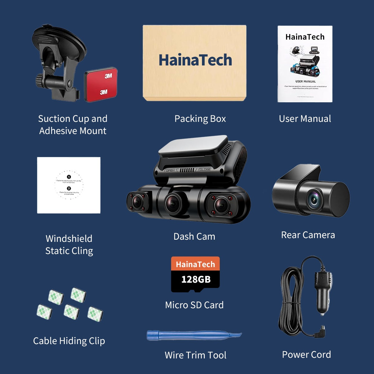 Cámara Hainatech con visión de 360 grados, 4 canales, para coche, GPS integrado, WiFi