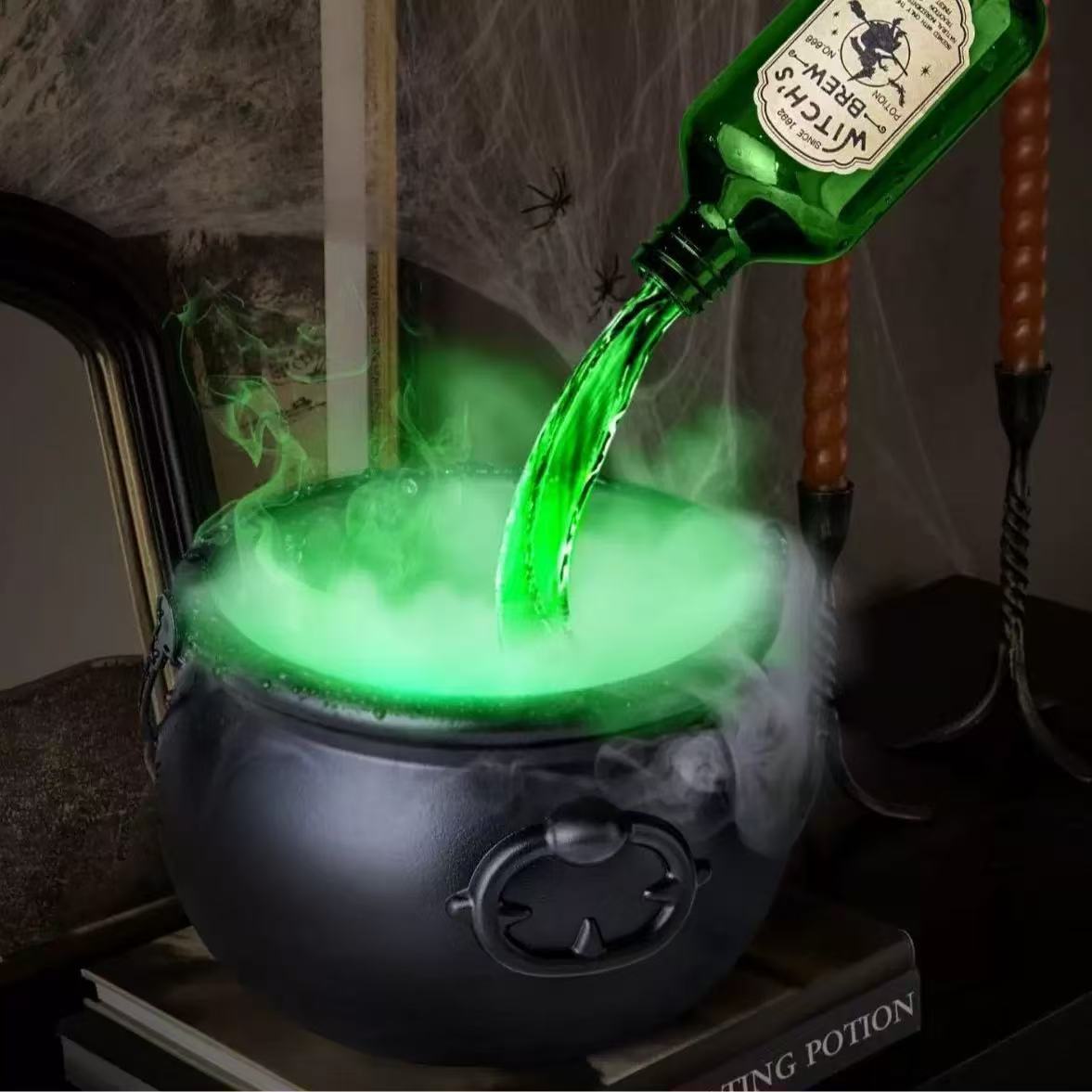 Caldero Hechicero Flotante con Botella Mágica y Niebla Verde – kit completo