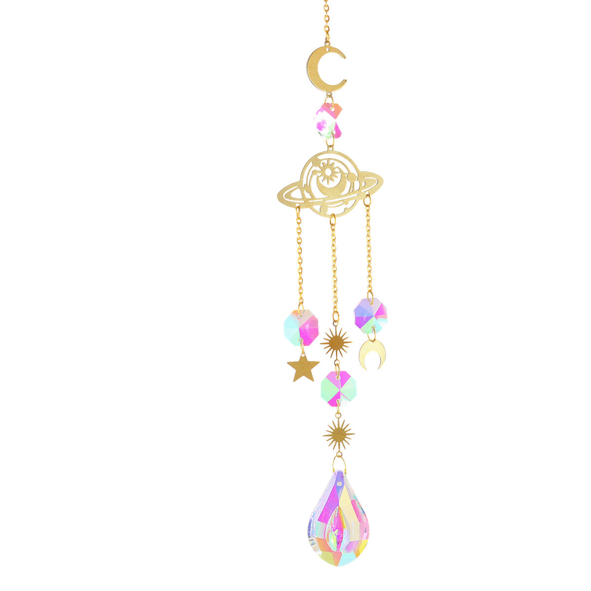 Colgante de decoración de jardín, colgante de cristal en forma de estrellas y lunas brillantes con la luz del día, bellísimo para decorar
