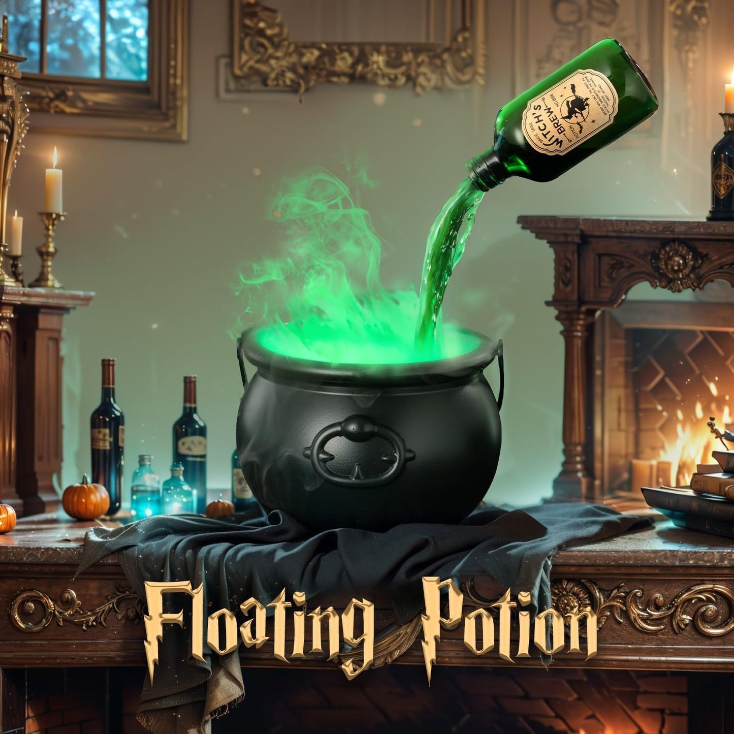 Caldero Hechicero Flotante con Botella Mágica y Niebla Verde – kit completo