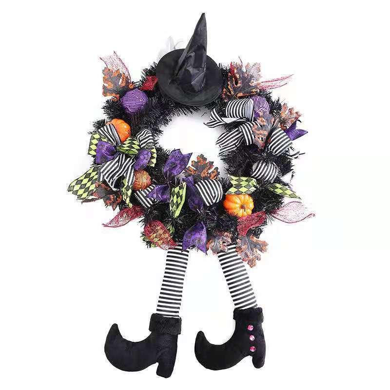 Guirnalda colgante para puerta de Halloween, sombrero de bruja para Halloween, corona para puerta de calabaza