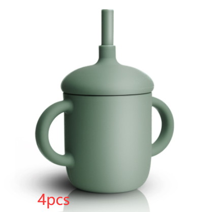 Diseño de taza de silicona, taza de alimentación de bebé, botella de agua con popote, taza para sorber de silicona