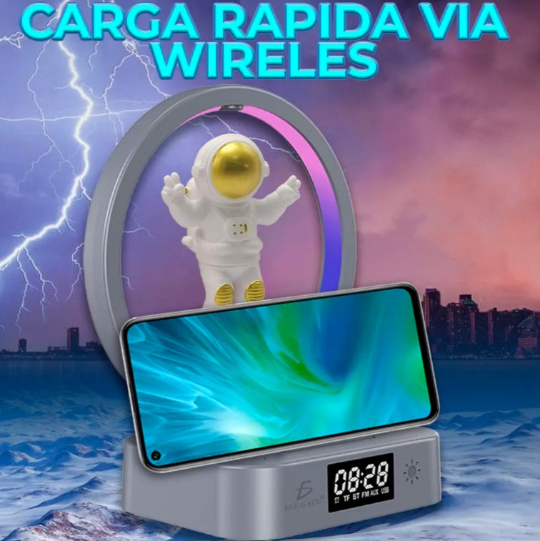 Despertador Inteligente con Altavoz Bluetooth, Luz Ambiental RGB y Cargador Wireless 15W