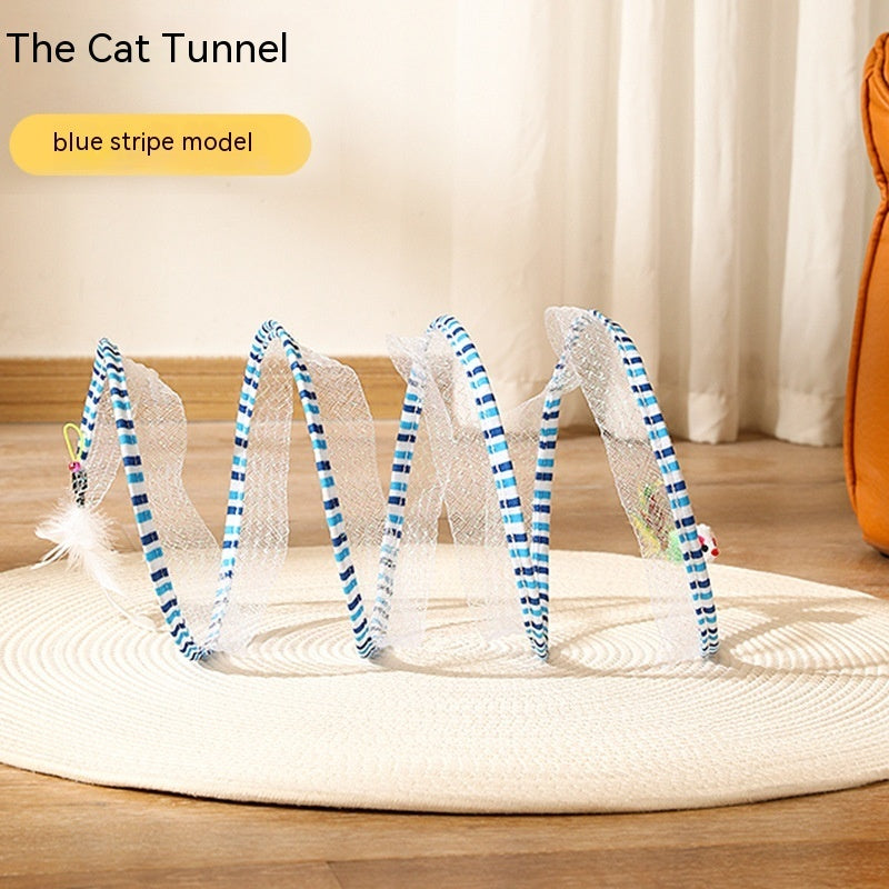 Túnel plegable para gatos tipo S, juguete de primavera, túnel para ratón