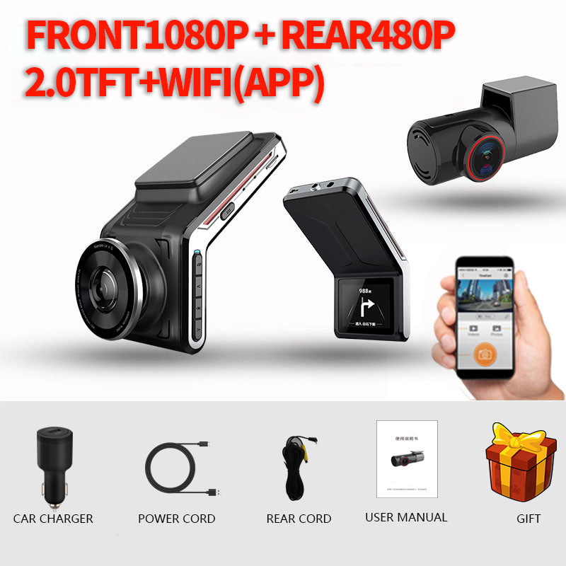 2K Camara para auto, frontal y trasero con WiFi y visión noctura, 1GB