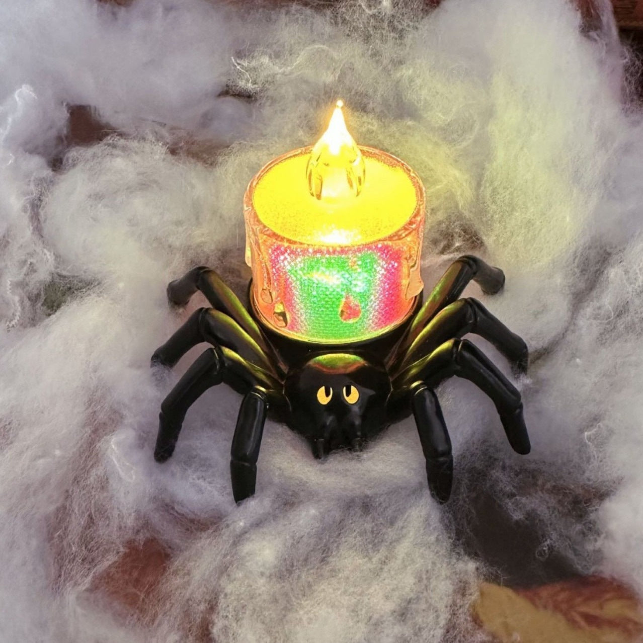 Vela y Props con Araña – Decoración de Halloween (Calabazas, Calaveras y Ojos) 🎃🕷️