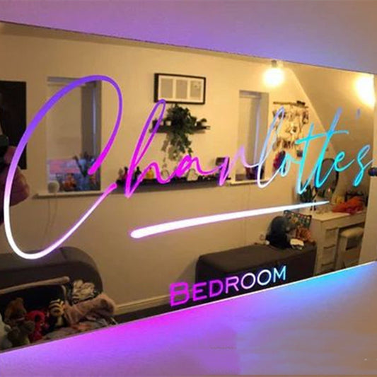 Espejo con luz LED y nombre personalizado para dormitorio, espejo de pared con luz LED, foto personalizada, regalo de Navidad, San Valentín y boda.